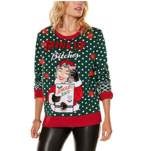 Spencers Ugly Christmas Sweater Drink Up B*tches Size M Jingle Juice Light Up